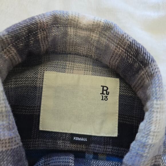 R13 Plaid Piece Long Sleeve Button Up Shirt Mens XS/ Womens M Patchwork - Picture 8 of 12